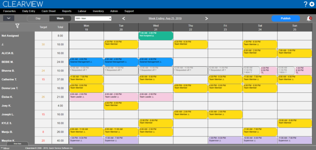 Screenshot of CLEARVIEW's new scheduling system.